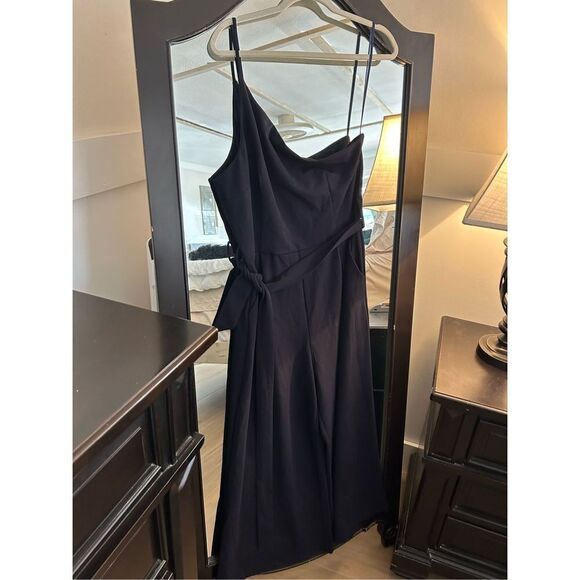 NEW 1 Shoulder Tie Waist Wide Leg Jumpsuit Romper Pockets XL - Picture 1 of 7